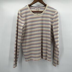 Madewell Top Shirt Womens XL Multicolor Striped Crew Ribbed Stretch Casual‎
